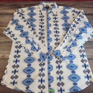 Vintage Panhandle Slim Pearl Snap Shirt Western Men's Blue, White - Aztec - Sz L